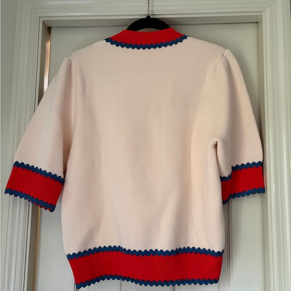 THML Cream Colored Short-Sleeve Knit Sweater with Red & Blue Trim - Picture 3 of 3